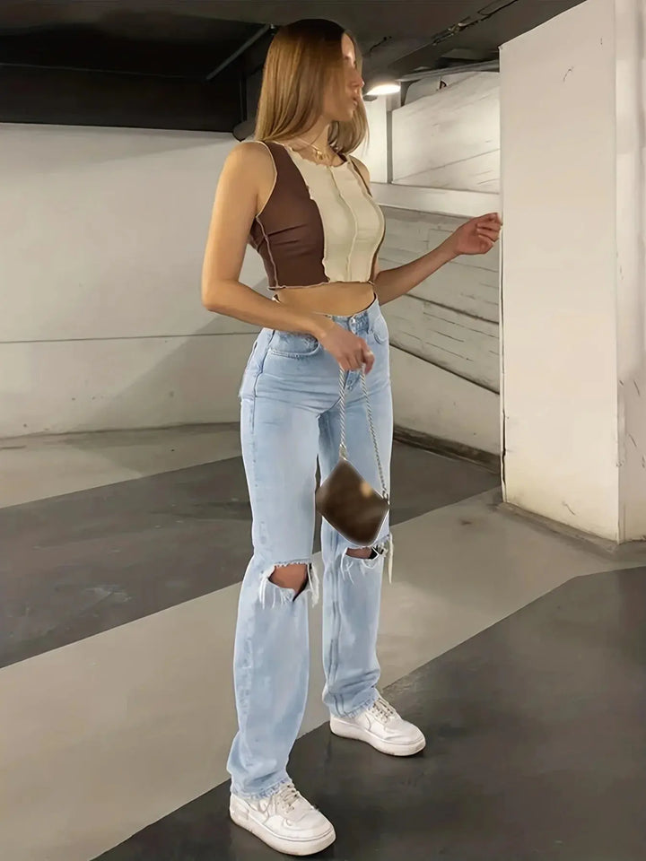 Gerade geschnittene Jeans mit Rissen für Frauen Mivona