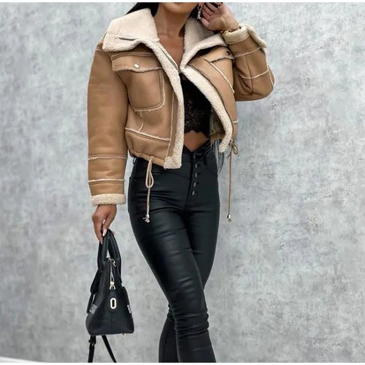 Lederjacke mit Kuscheligem Fleecefutter Für Frauen Mivona