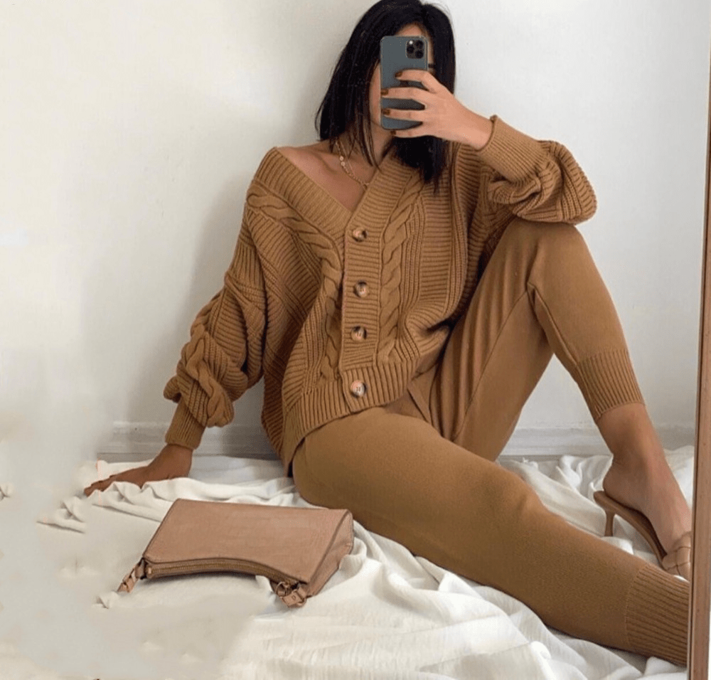 Charmantes 2-teilige Set mit Strickjacke und bequemer Hose Für Frauen Mivona