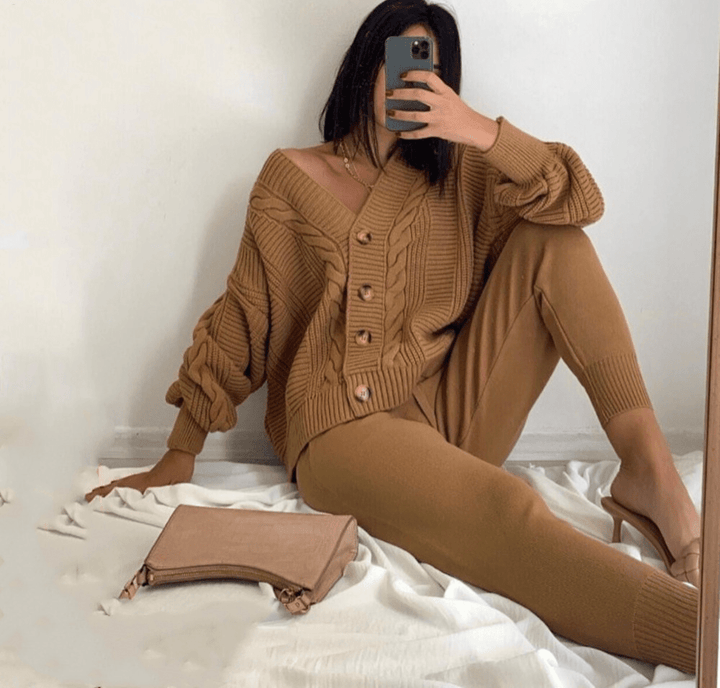Charmantes 2-teilige Set mit Strickjacke und bequemer Hose Für Frauen Mivona