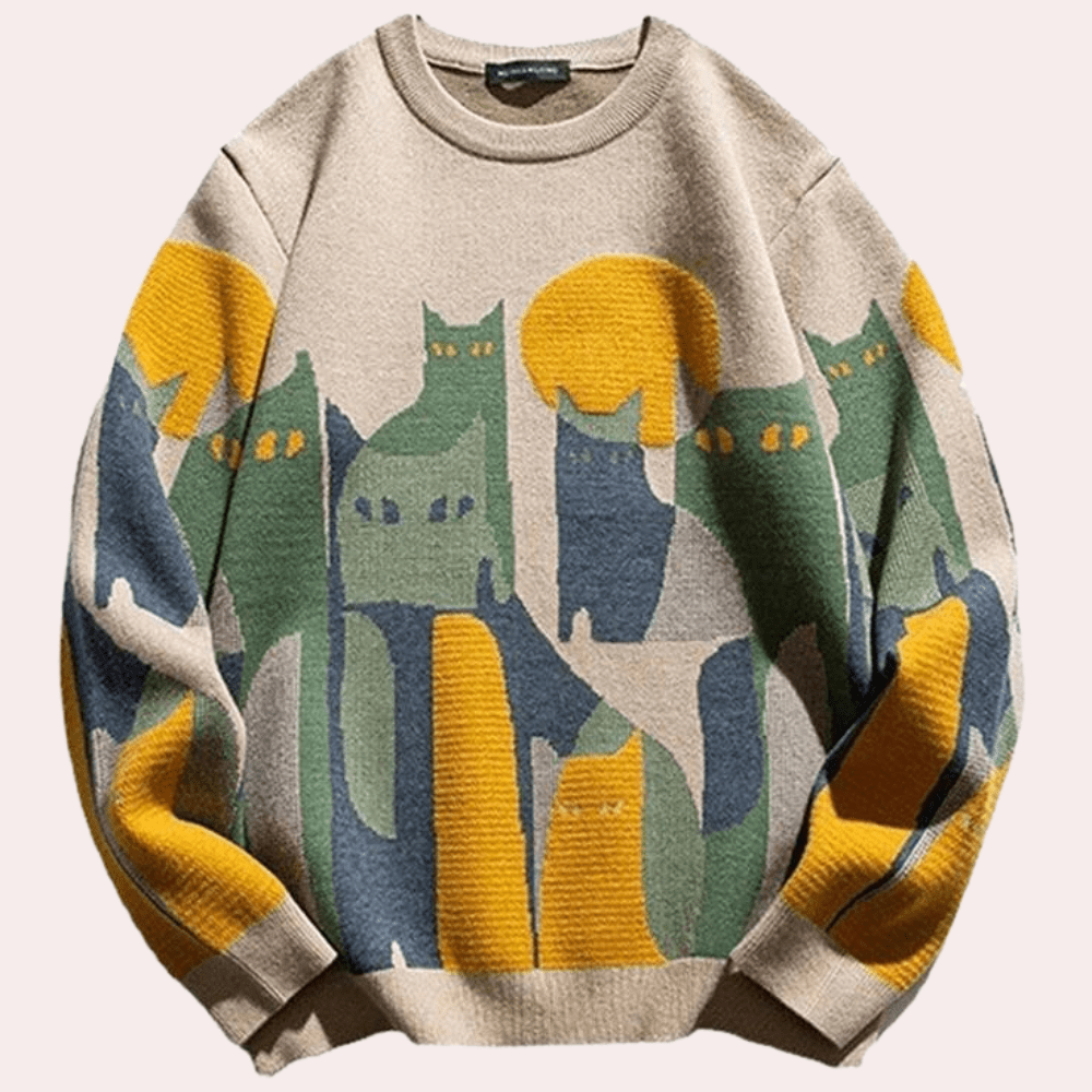 Damenpullover mit bezauberndem Katzen-Print-Design Für Frauen Mivona