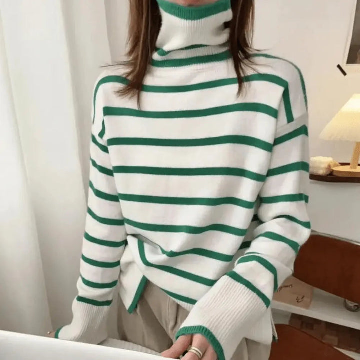 Gestreifter Rollkragenpullover Lang Winter Damen