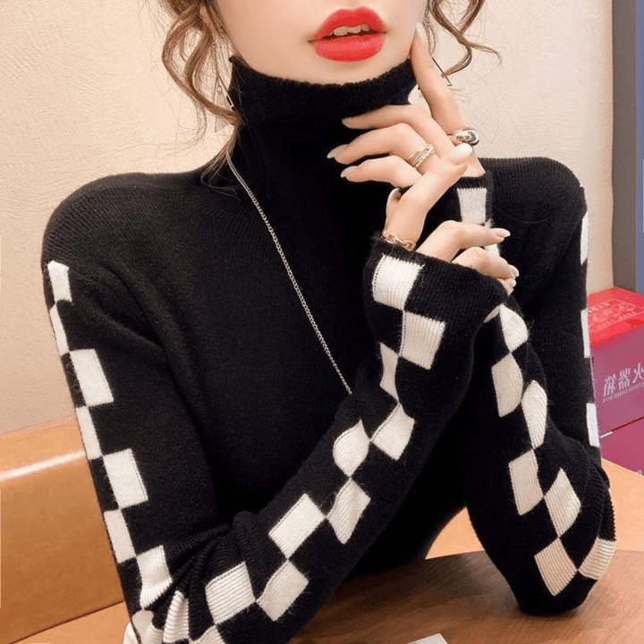 Gemütlicher Rollkragenpullover Mit Karo-Design Für Frauen Mivona