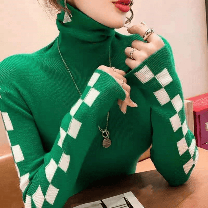 Gemütlicher Rollkragenpullover Mit Karo-Design Für Frauen Mivona