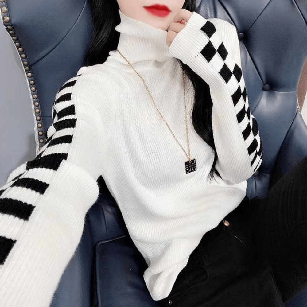 Gemütlicher Rollkragenpullover Mit Karo-Design Für Frauen Mivona