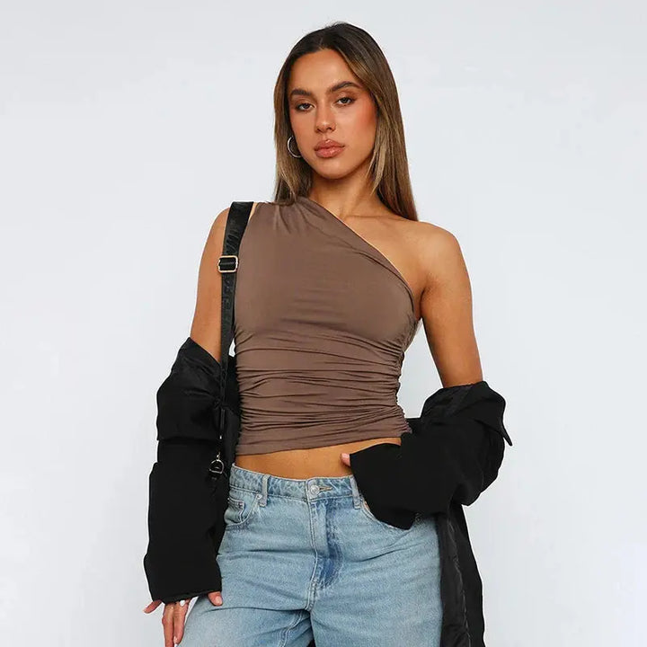 One Shoulder Crop Top mit Faltenstruktur für Frauen Mivona