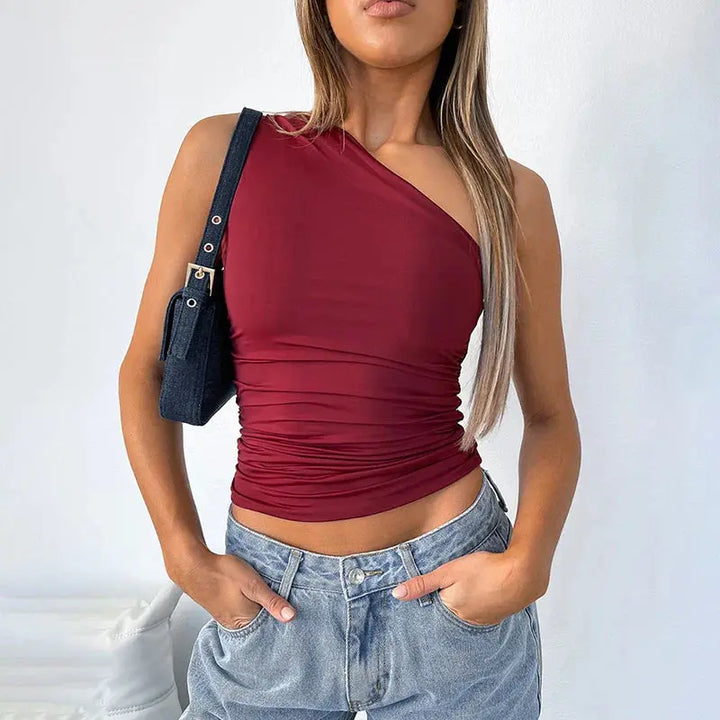 One Shoulder Crop Top mit Faltenstruktur für Frauen Mivona