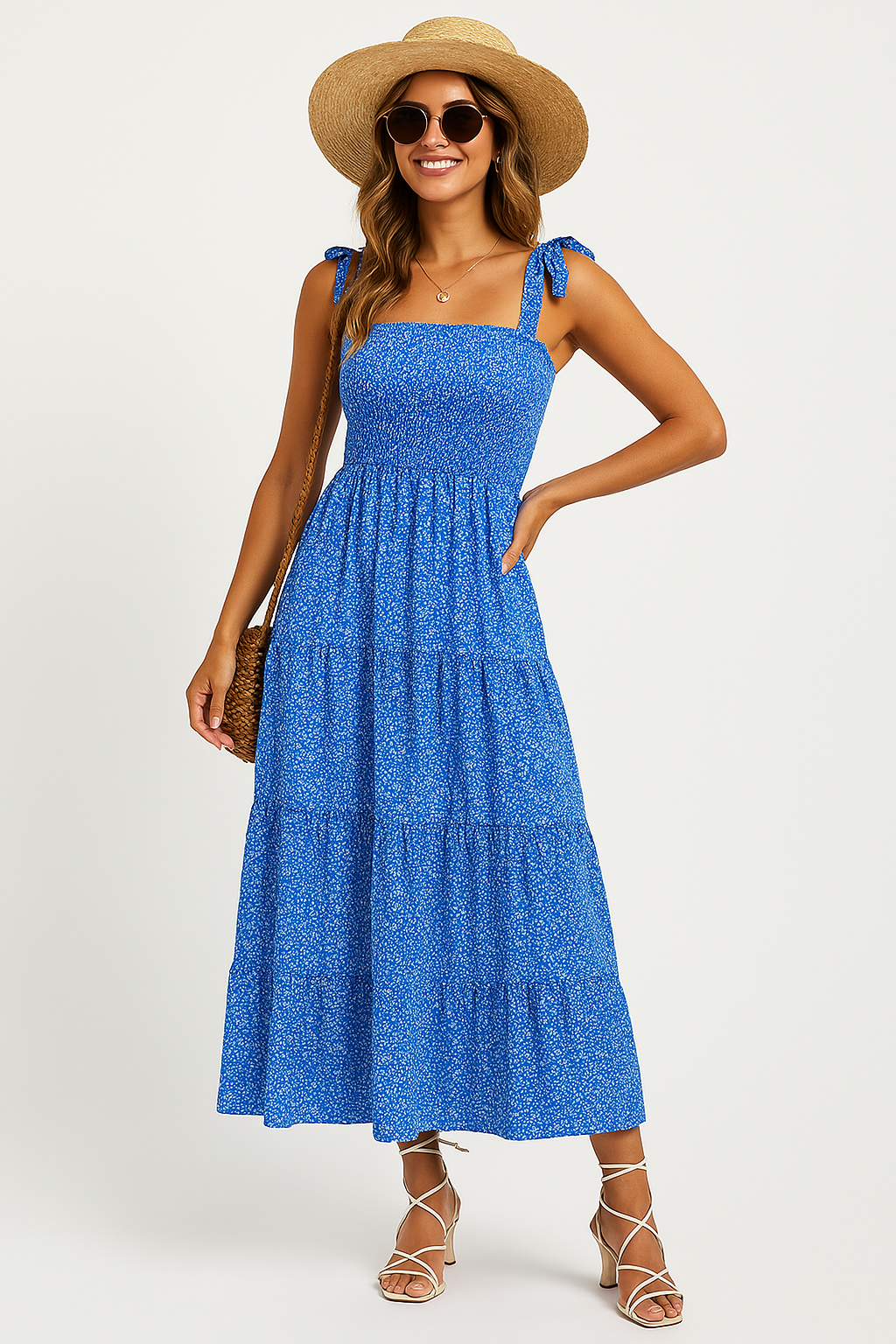 Maxikleid aus Leichter Baumwolle mit Stufenrock für Frauen Mivona