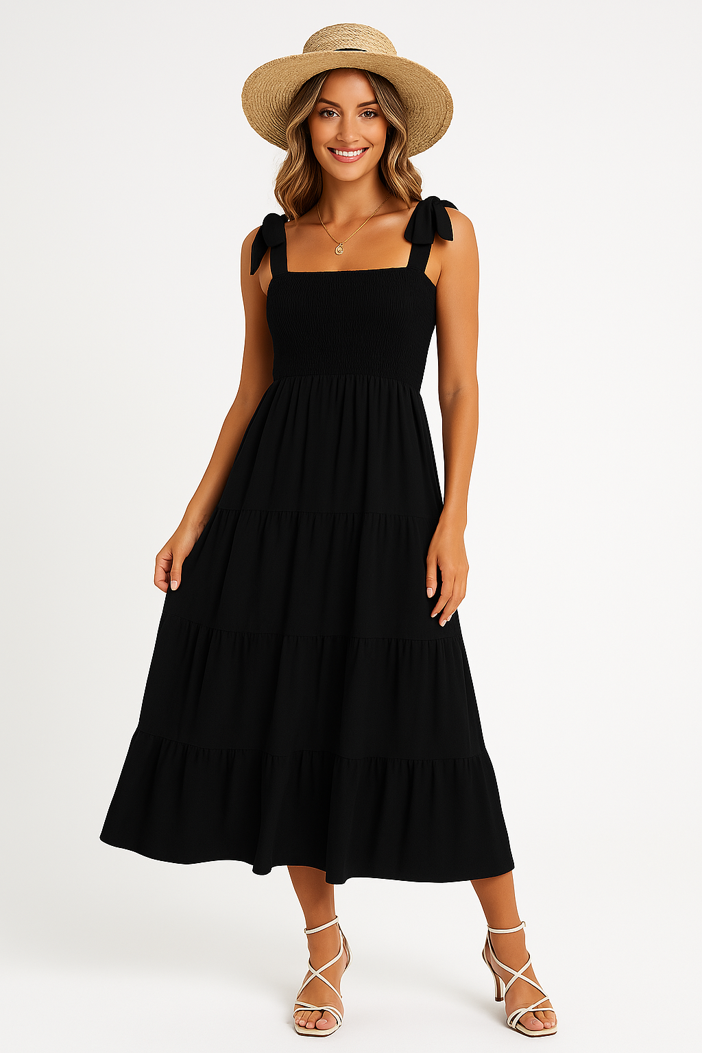 Maxikleid aus Leichter Baumwolle mit Stufenrock für Frauen Mivona