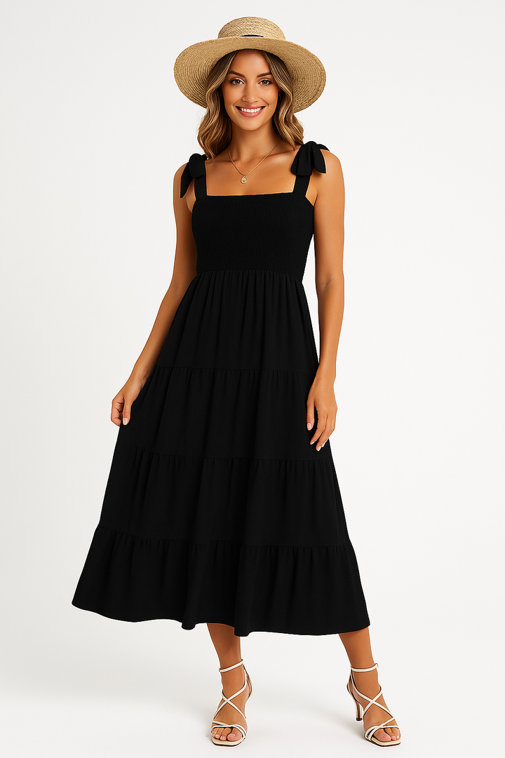 Maxikleid aus Leichter Baumwolle mit Stufenrock für Frauen Mivona