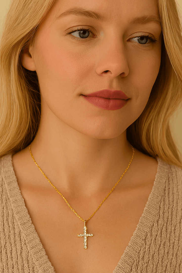 Goldene Zirkonia-Kreuz-Halskette mit Anhänger für Damen Mivona