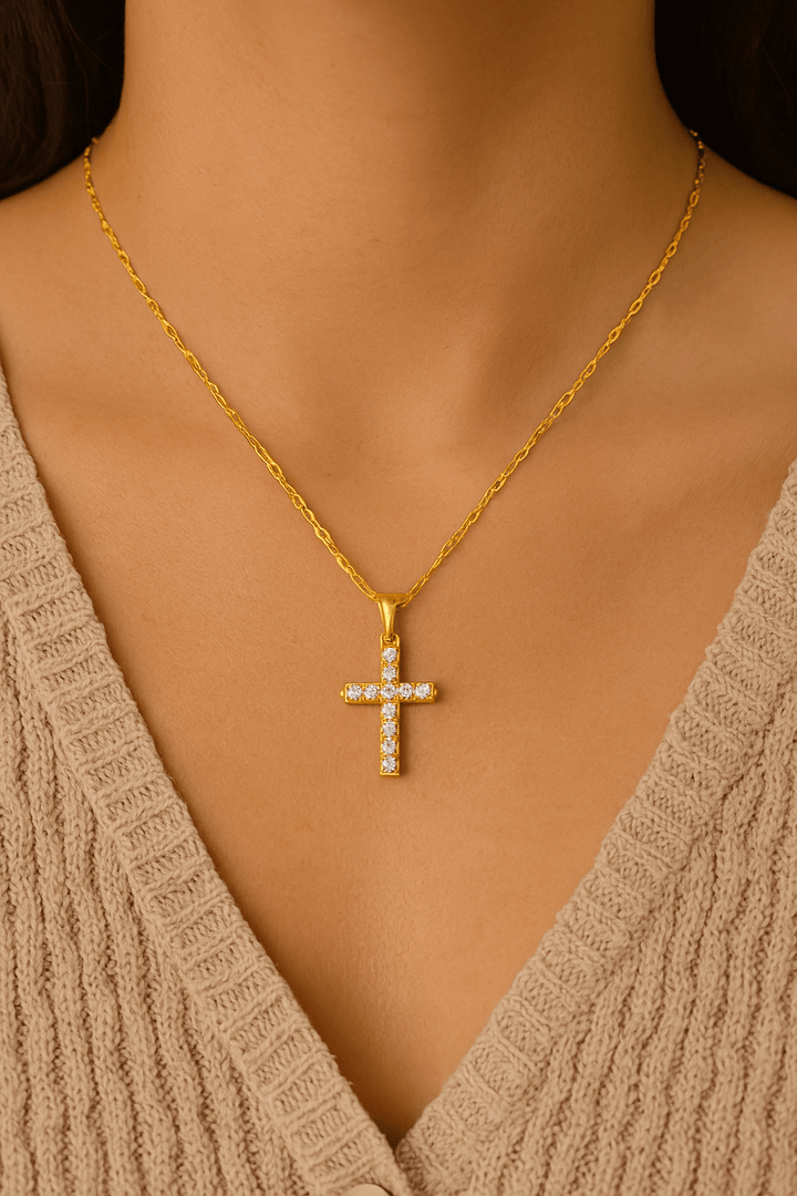 Goldene Zirkonia-Kreuz-Halskette mit Anhänger für Damen Mivona