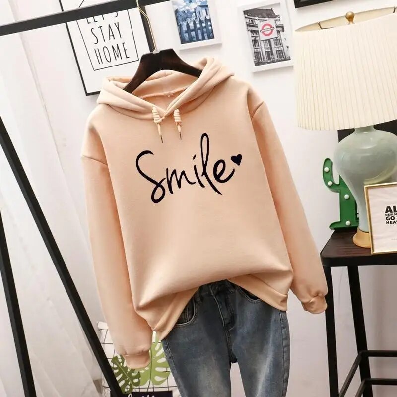 Lässig Geschnittener Smile Hoodie Für Frauen Mivona