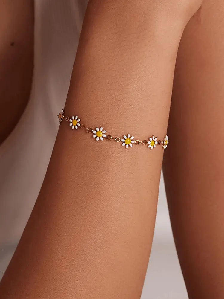 Weißes Blumenarmband mit Goldener Veredelung Für Frauen Mivona