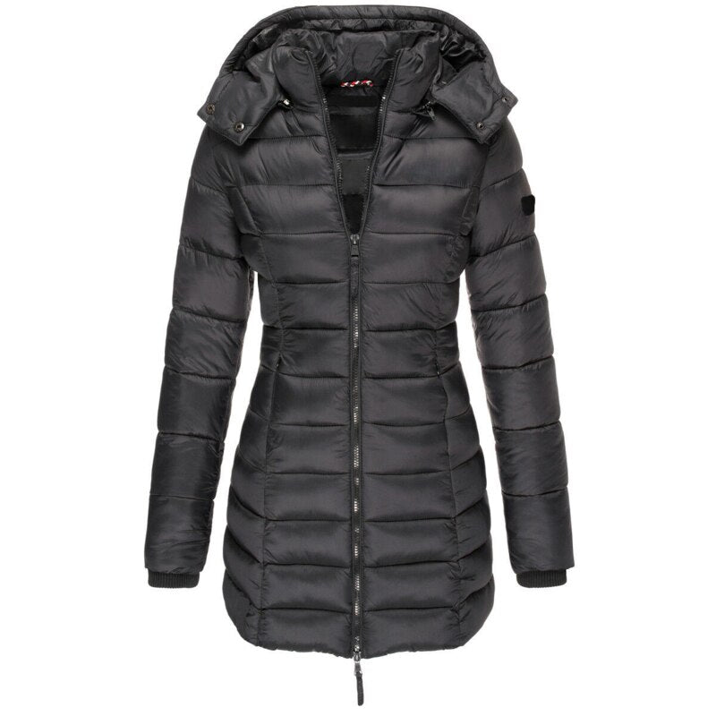 Lange Gesteppt Jacke mit Kapuze Perfekt für Winter Damen