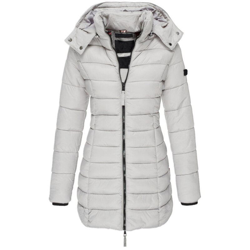 Lange Gesteppt Jacke mit Kapuze Perfekt für Winter Damen