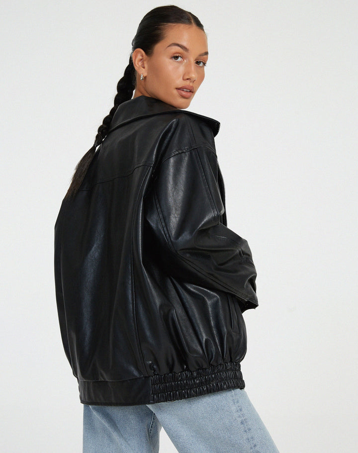Lockere Lederjacke mit lässigem Schnitt für Frauen