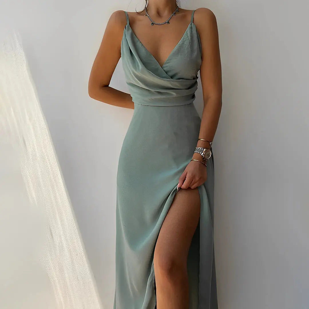 Midnight Cotton Elegantes Midikleid mit Hohem Schlitz für Frauen Mivona