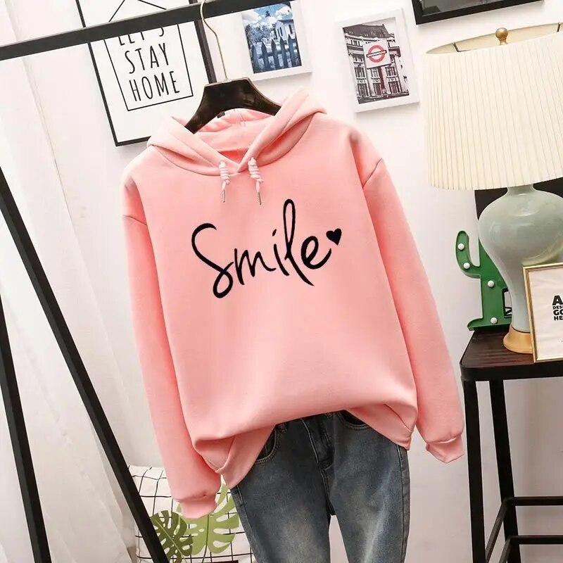 Lässig Geschnittener Smile Hoodie Für Frauen Mivona