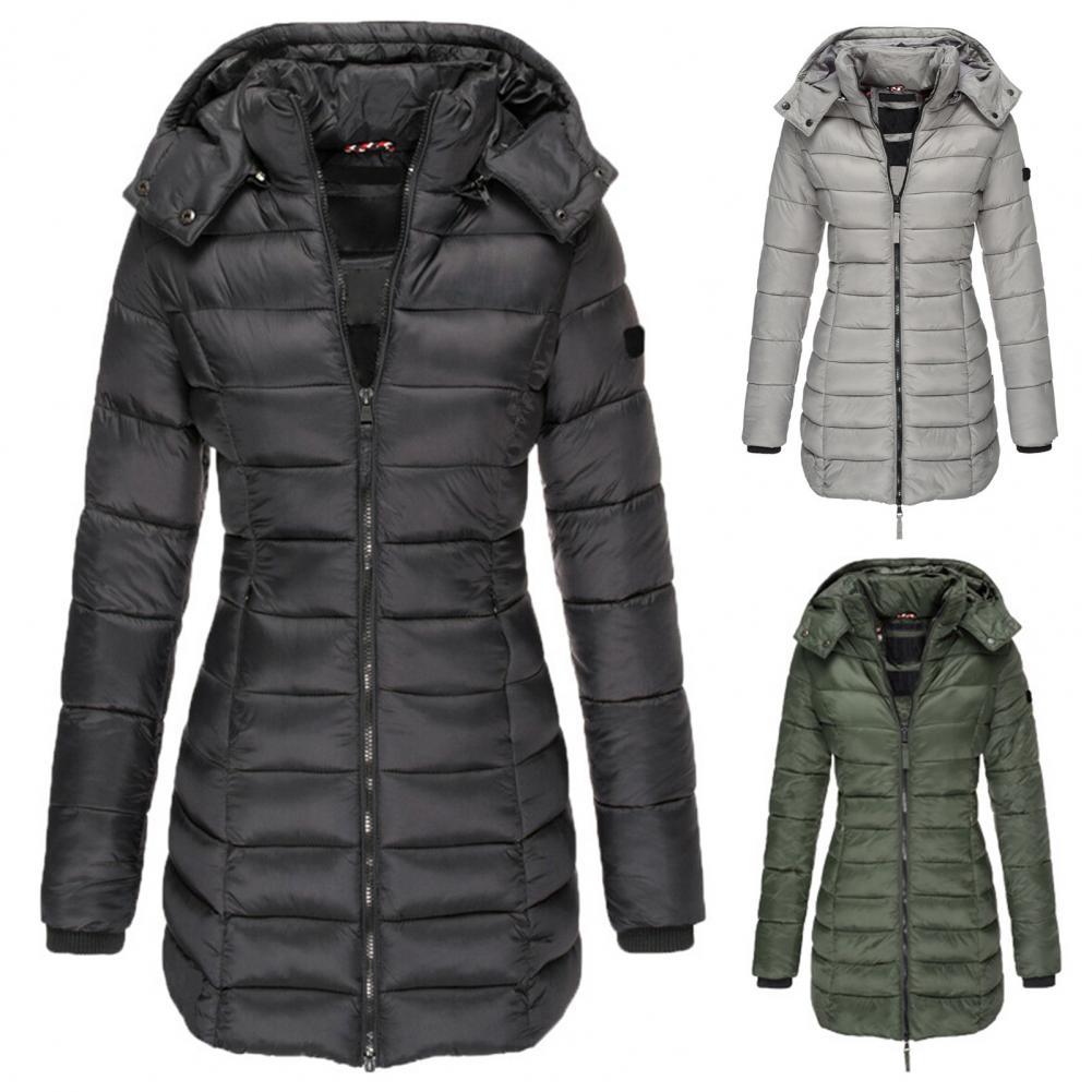 Lange Steppjacke mit Reißverschluss für Winter Damen