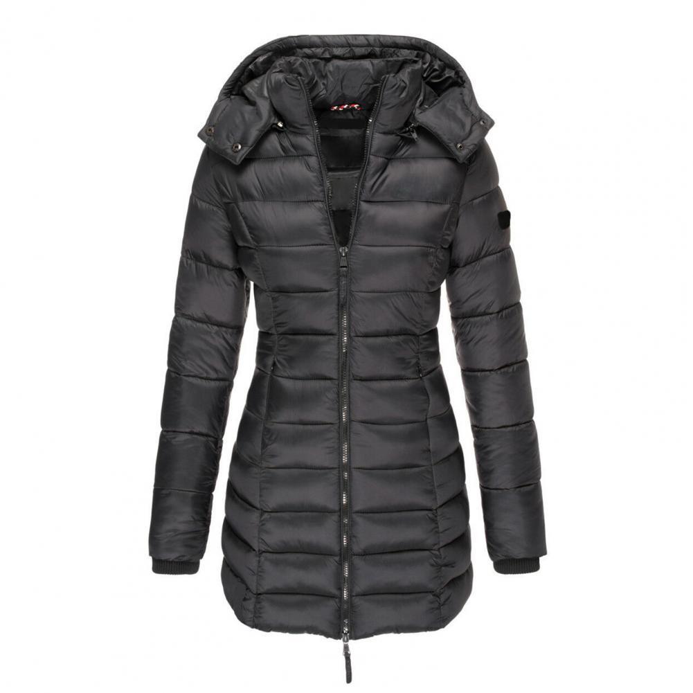 Lange Steppjacke mit Reißverschluss für Winter Damen