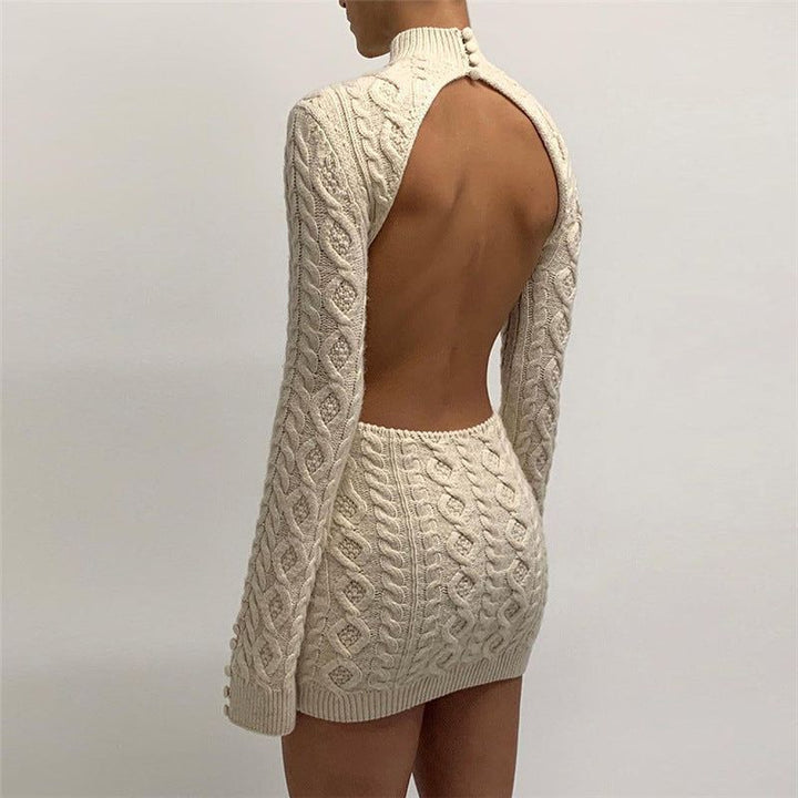 Stilvolles Gestricktes Mini-Kleid Mit Rückenausschnitt Für Frauen Mivona