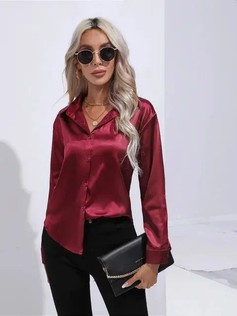 Elegante Satinbluse mit weitem Schnitt und langen Ärmeln für Frauen Mivona