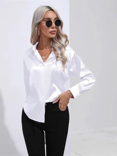 Elegante Satinbluse mit weitem Schnitt und langen Ärmeln für Frauen Mivona