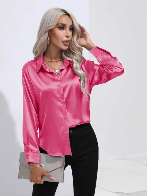 Elegante Satinbluse mit weitem Schnitt und langen Ärmeln für Frauen Mivona
