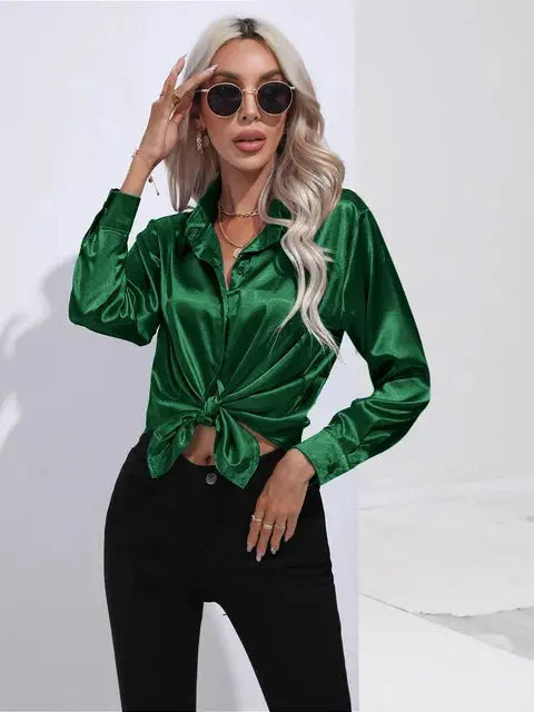 Elegante Satinbluse mit weitem Schnitt und langen Ärmeln für Frauen Mivona