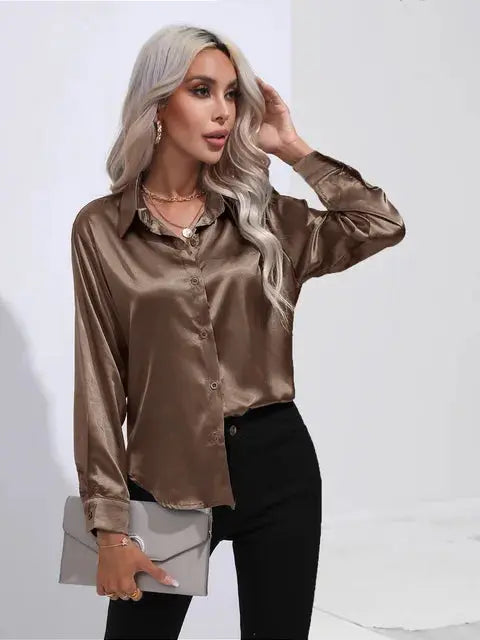 Elegante Satinbluse mit weitem Schnitt und langen Ärmeln für Frauen Mivona
