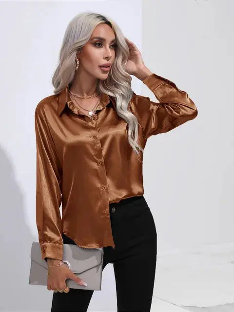 Elegante Satinbluse mit weitem Schnitt und langen Ärmeln für Frauen Mivona