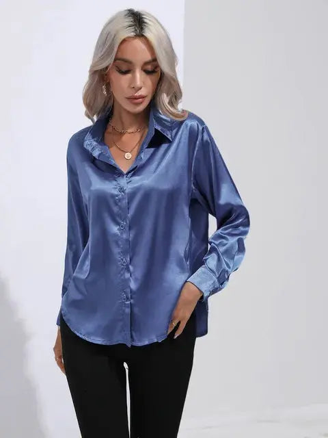 Elegante Satinbluse mit weitem Schnitt und langen Ärmeln für Frauen Mivona