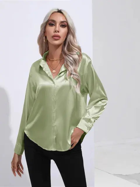 Elegante Satinbluse mit weitem Schnitt und langen Ärmeln für Frauen Mivona