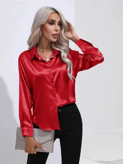 Elegante Satinbluse mit weitem Schnitt und langen Ärmeln für Frauen Mivona