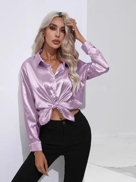 Elegante Satinbluse mit weitem Schnitt und langen Ärmeln für Frauen Mivona