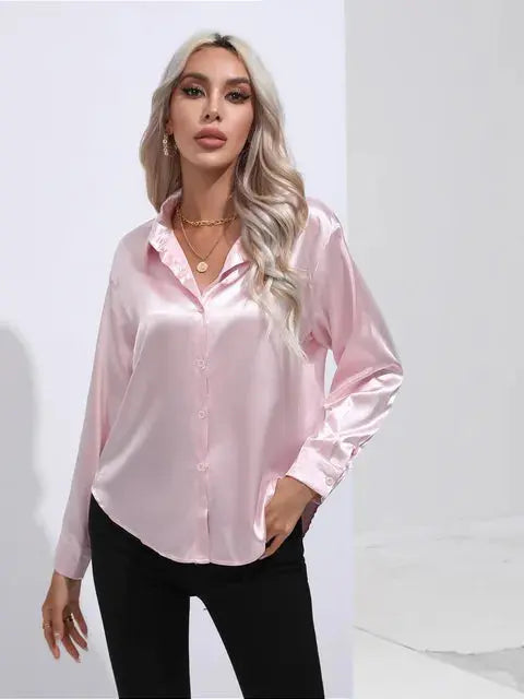 Elegante Satinbluse mit weitem Schnitt und langen Ärmeln für Frauen Mivona