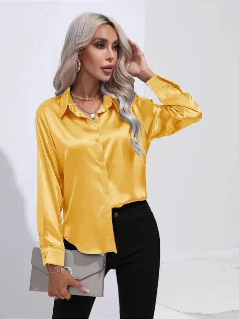 Elegante Satinbluse mit weitem Schnitt und langen Ärmeln für Frauen Mivona