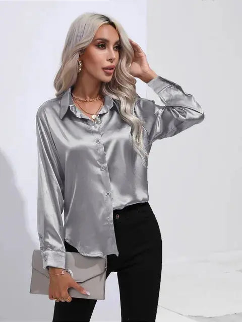 Elegante Satinbluse mit weitem Schnitt und langen Ärmeln für Frauen Mivona