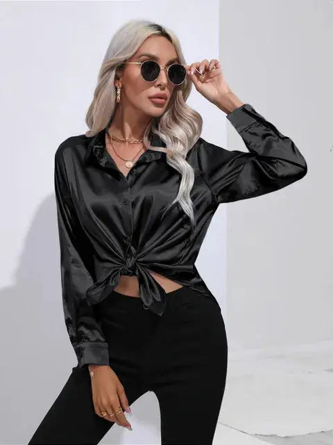 Elegante Satinbluse mit weitem Schnitt und langen Ärmeln für Frauen Mivona