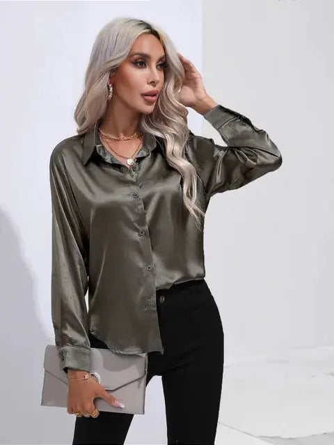 Elegante Satinbluse mit weitem Schnitt und langen Ärmeln für Frauen Mivona