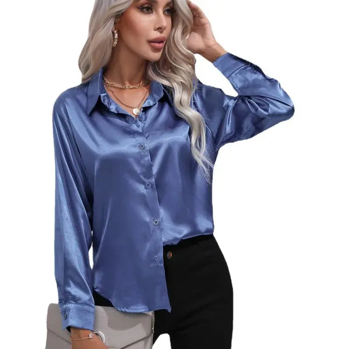 Elegante Satinbluse mit weitem Schnitt und langen Ärmeln für Frauen Mivona