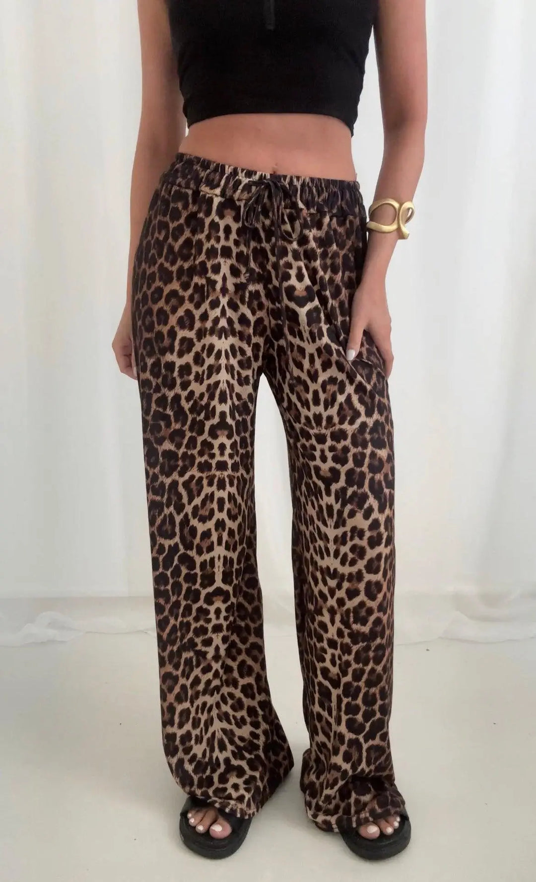 Leopardenmuster Hose mit verstellbarem Bund für Frauen Mivona