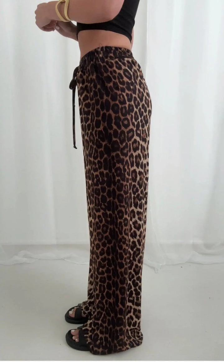 Leopardenmuster Hose mit verstellbarem Bund für Frauen Mivona