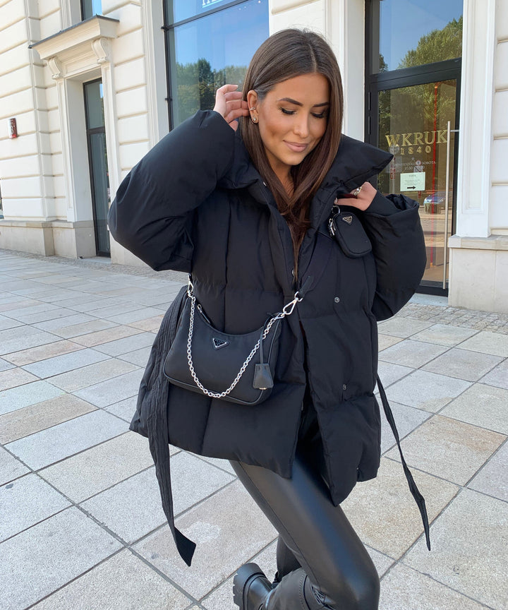 Gesteppte Jacke mit Gürtel und Hohem Kragen für Winter Damen