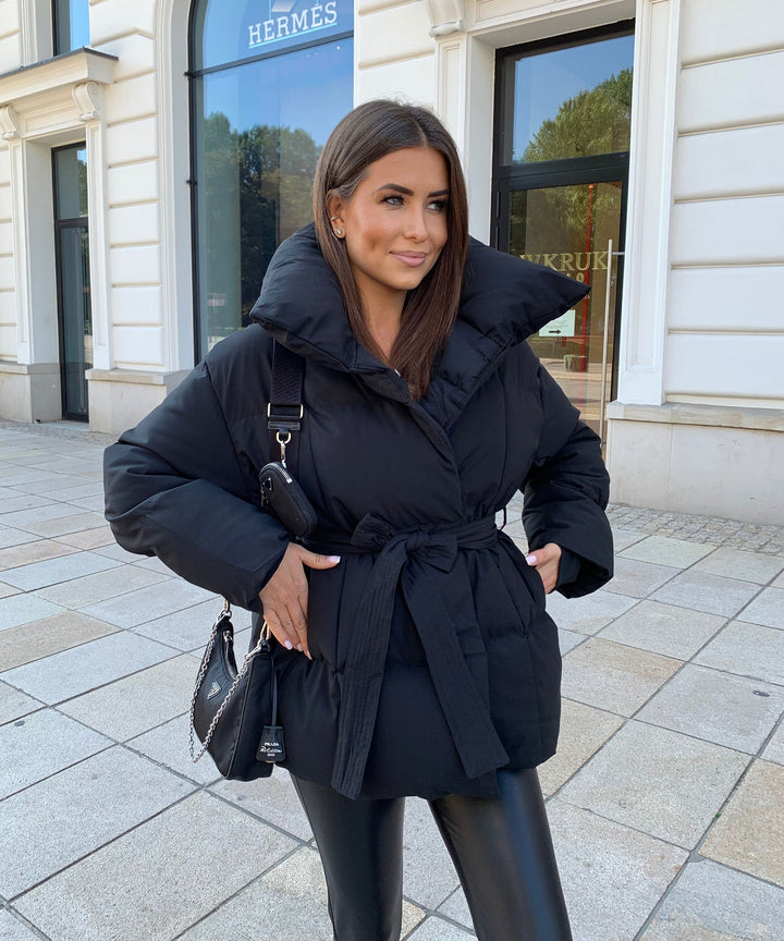 Gesteppte Jacke mit Gürtel und Hohem Kragen für Winter Damen