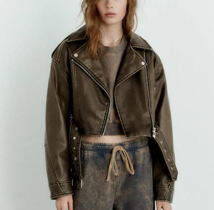 Oversized Lederjacke mit markantem Stil für Damen Mivona