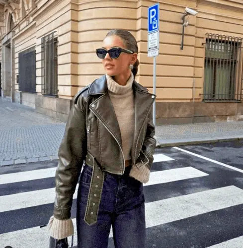 Oversized Lederjacke mit markantem Stil für Damen Mivona