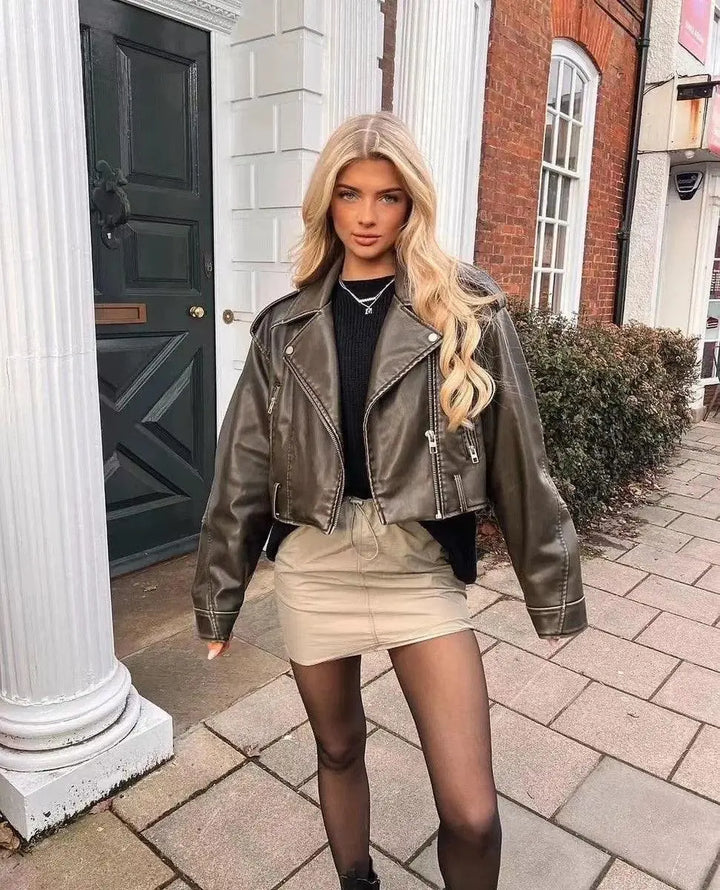 Oversized Lederjacke mit markantem Stil für Damen Mivona