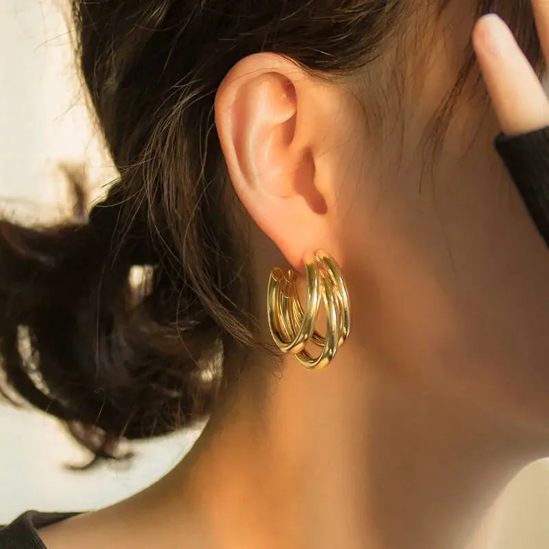 Set aus 3 Goldfarbener Creolen Für Frauen Mivona